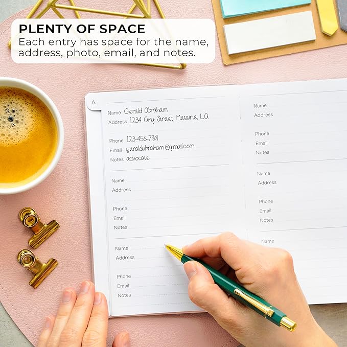 Clever Fox Address Book with alphabetic tabs - PU leather telephone and address book for keeping contacts safe, Contact Organizer Journal, Medium Size (5.3″ x 7.7″) Hardcover, Rose Gold