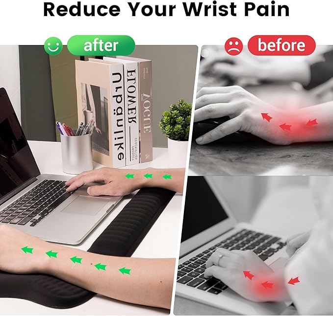 MEKASS Ergonomic Mouse Pad and Keyboard Wrist Rest Set, Super Soft Memory Foam Desk Wrist Support for Computer Keyboard, Non-Slip Arm Palm Rests Cushion for Typing Gaming Office (Large Green Leaves)