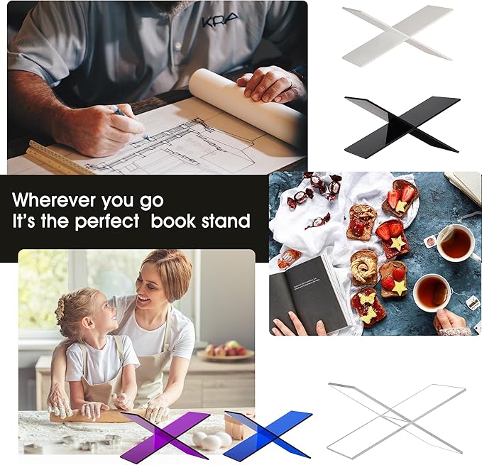 Large Clear Acrylic Book Stand - Perfect for Displaying Open Books on Your Coffee Table - Ideal for Bibles, Cookbooks, Guestbooks, Magazines, Each with a Lucite Paperweight (Black)