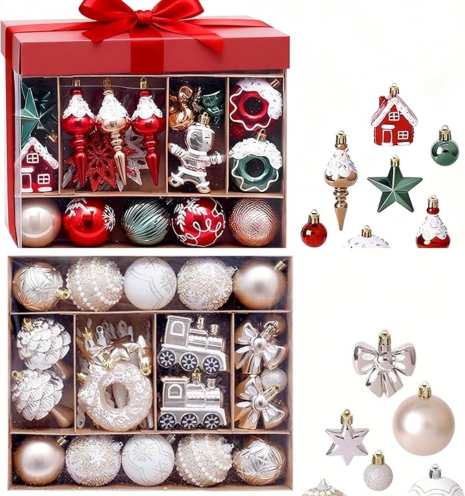 2025 Latest Model Premium 90 Pcs Shatterproof Christmas Ornaments Set,2.36 Inch Festive Baubles with Snowflake, Classic Gingerbread & Snowflake Designs, Ideal Gift for Xmas/Wedding/Party (Red & Gold