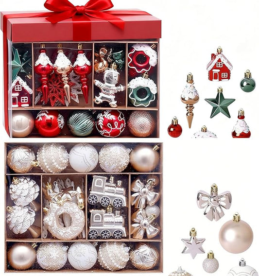 2025 Latest Model Premium 90 Pcs Shatterproof Christmas Ornaments Set,2.36 Inch Festive Baubles with Snowflake, Classic Gingerbread & Snowflake Designs, Ideal Gift for Xmas/Wedding/Party (Red & Gold