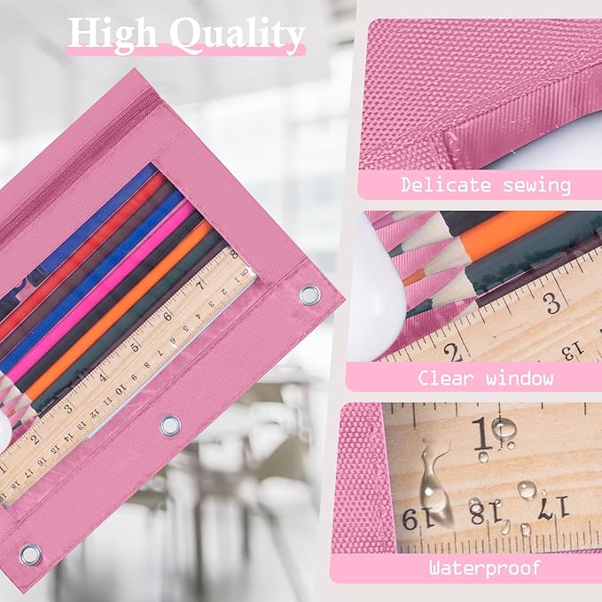 YoeeJob 36 Pack Zipper Pencil Pouch for 3 Ring Binder with Clear Window for School and Office Supplies (Pink)