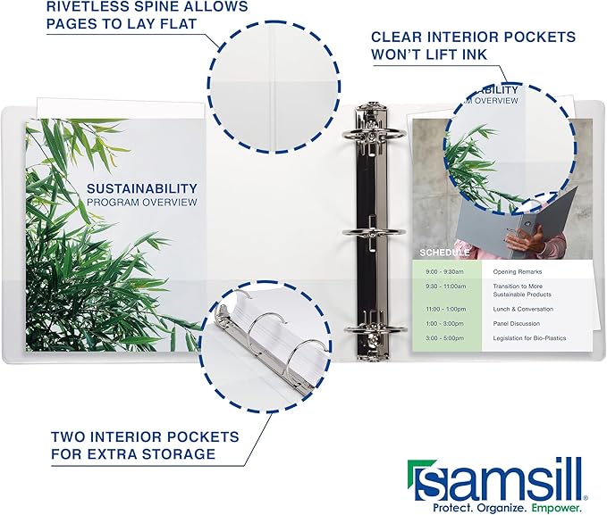 Samsill 1 Inch 3 Ring Binders, Made in USA, Economy Round Ring with Clear View Cover, 200 Sheet Capacity, White, Pallet of 864 Binders in 36 Cartons