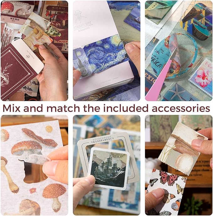 Funto Scrapbooking Kit(123 PCS), Warm Mail Series-Cyan Looked at Wild Dome, Perfect for Bullet Scrapbooking Materials, Planner DIY Arts Craft Collage