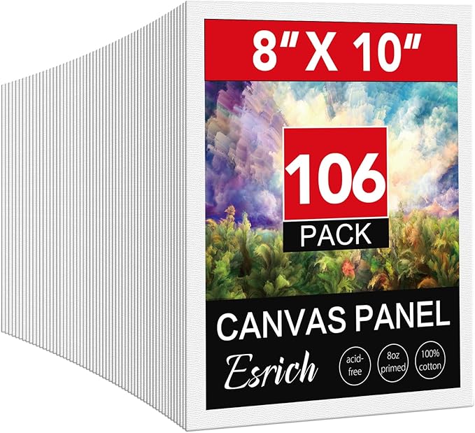 ESRICH 8x10 Canvas for Painting, 8x10 Inch Value Pack of 106, Canvas Boards for Painting, Painting Canvas for Adult & Kids-Cotton Primed Blank Canvas Panels for Oil, Watercolor, Acrylic, Tempera.