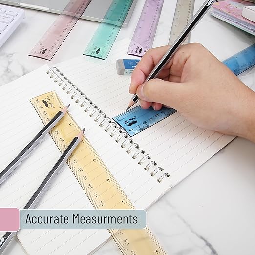 Mr. Pen- Plastic Rulers, 12 Inch, 6 Pack, Morandi Colors, Metric & Imperial, Clear Ruler Set