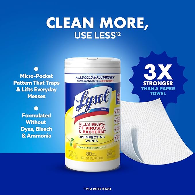 Lysol Disinfectant Wipes Bundle, Multi-Surface Cleaning Wipes, For Disinfecting & Cleaning, contains Lemon & Lime Blossom, Crisp Linen, & Mango & Hibiscus, 3x80 ct, (240 ct Total)