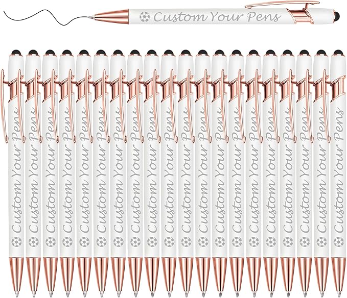 Amlion Personalized Custom Pens with Name Engraved Logo Text,20 Customized Writing Stylus Pen Promotional Item Gift for Men Women Office Business Wedding-White