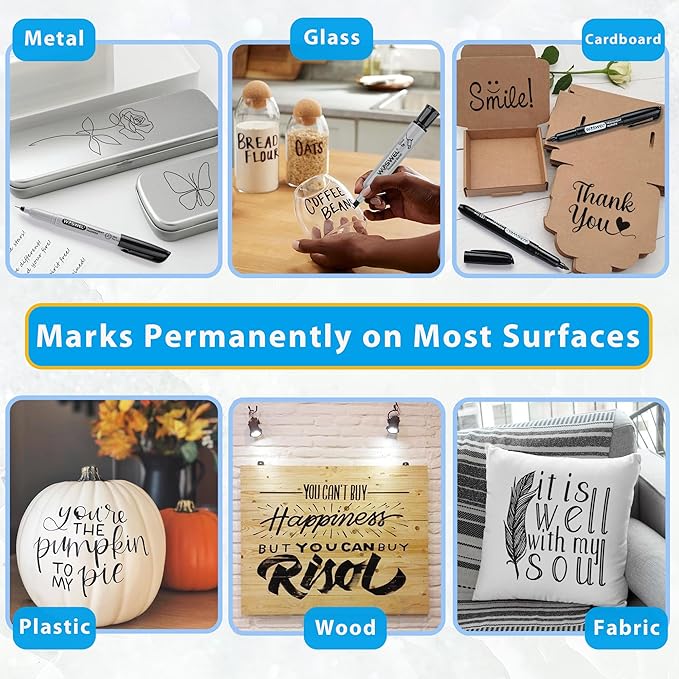 Permanent Markers 36 Variety Pack Bulk,Featuring Ultra-Fine,Chisel Tip,And Fine Tip Marker Set,Writing And Poster Black Markers,Works on Plastic,Wood,Stone,Metal and Glass for Doodling, Marking