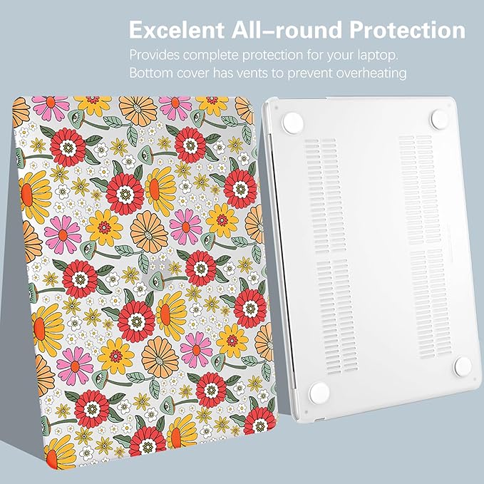 KEROM Compatible for MacBook Air 13 inch Case 2025 M4, 2024-2022 M3 M2 A3240 A3113 A2681, Cute Sleek Aesthetic Plastic Hard Shell & Keyboard Cover, Abstract Seamless Floral