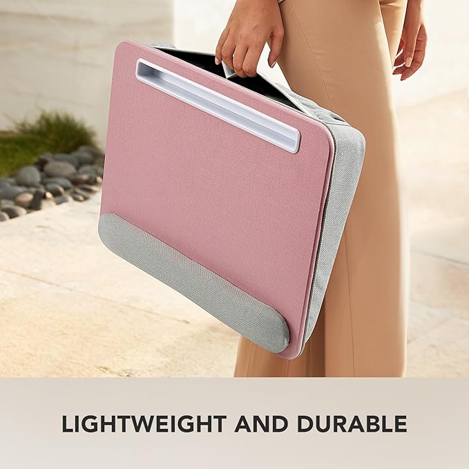 HUANUO Lap Laptop Desk - Portable Lap Desk with Cushion, Fits up to 15.6 inch Laptop, Anti-Slip & Storage Function - Pink