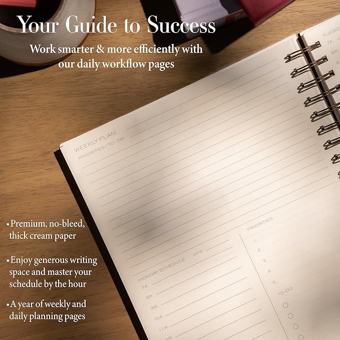 Anecdote Planner 2026 (8.5" x 10") Daily Planner Weekly Monthly Planner - 52 Weeks w/Library Buckram Cover, Brass Spiral - A4 Size Bleed-Resistant Paper – Ink Blue