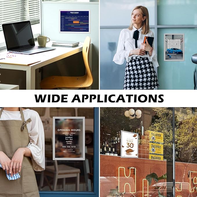 Magnetic Sign Holder - 8.5×11" Wall Mounted Self-Adhesive Magnetic Paper Holder, Transparent Wall Display Picture Frame with Silver Edge, Suitable for Office, Store, Mall, Home (8.5"x11" 12pack)