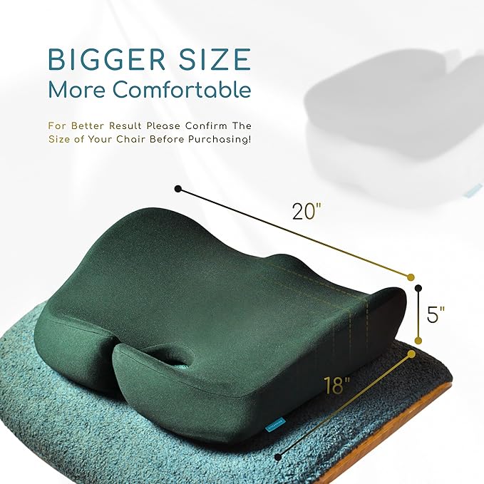 X Large Seat Cushions for Office Chairs, Car & Truck. Ergonomic Gaming Chair Seat Cushion and Sciatica Pain Relief Pillow for Back Pain. Orthopedic Coccyx Cushion for Tailbone Pain Relief (Green)