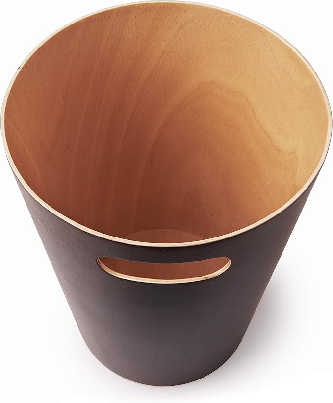 Umbra Woodrow, 2 Gallon Modern Wooden Trash Can Wastebasket or Recycling Bin for Home or Office, Espresso