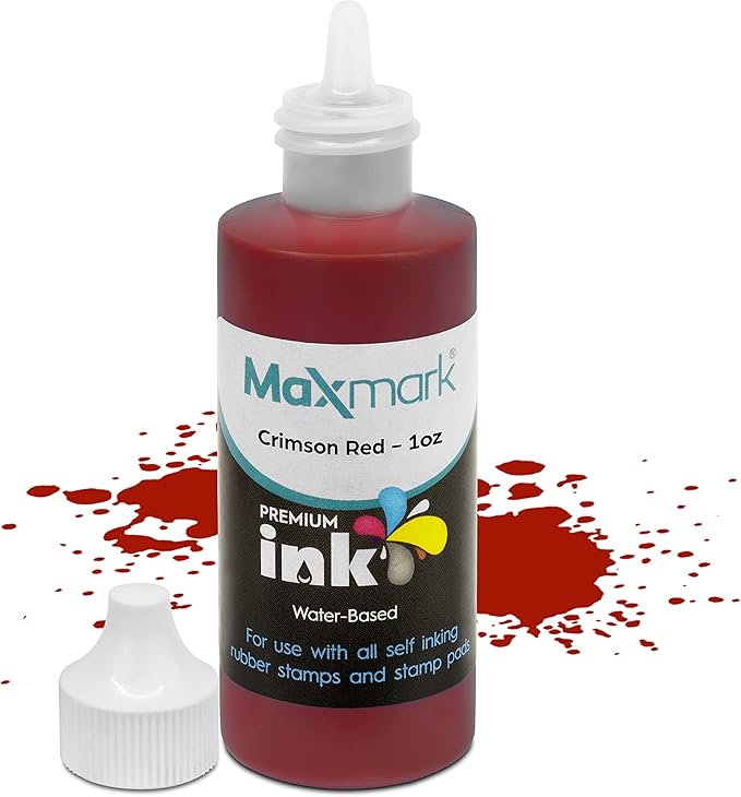 MaxMark Premium Refill Ink for self Inking Stamps and Stamp Pads, Crimson Red Color - 1 oz.