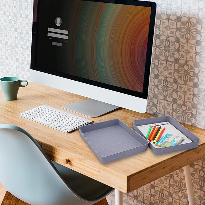 Welaxy 2-piece Office desk drawer organizer tray letter-size documents A4 paper book file Folder Holder storage bins ( Glacier Gray)