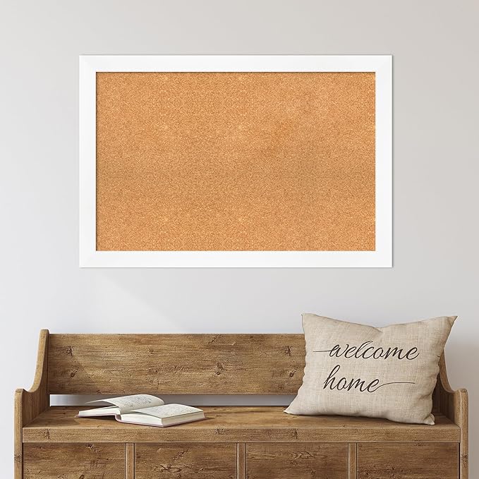 Amanti Art Natural Cork Board for Wall, 25x37 Vision Board with White Frame, Large Corkboard Office Decor for Home Organization, Modern Corkboard Pinboard to Display Items for Home Organization in
