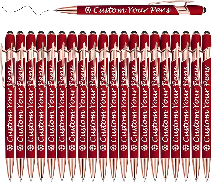 Amlion Personalized Custom Pens with Name Engraved Logo Text,20 Customized Writing Stylus Pen Promotional Item Gift for Men Women Office Business Wedding-Deep Red