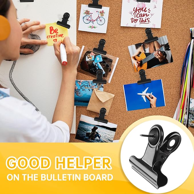 60 Pieces Push Pin Clips, Metal Clothes Pushpin with Clip, Black Clip Push Pins, Push Pins for Bulletin Board Wall Cubicle Cork Boards for Paper Picture Poster Hanging in Home Office Classroom