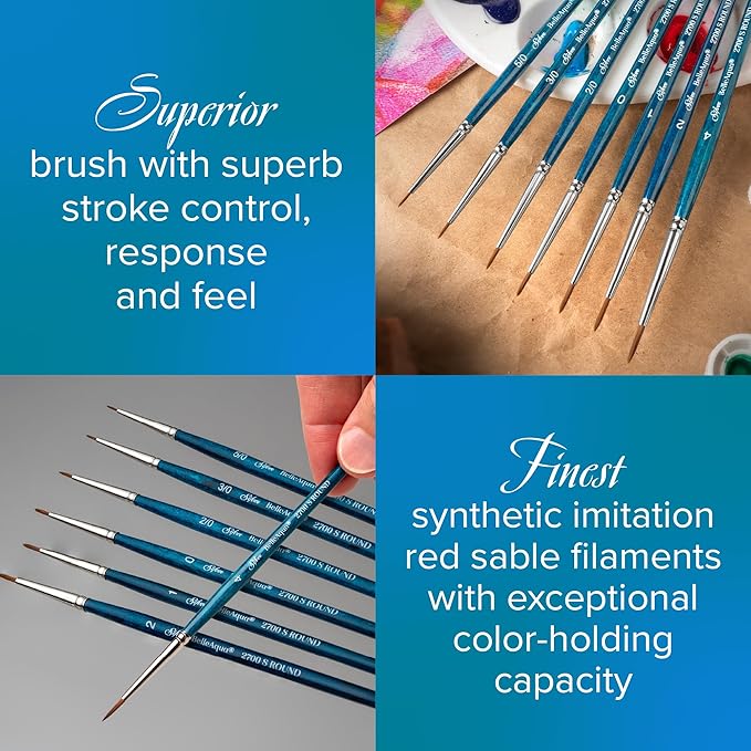 Silver Brush Limited BA-2758S BelleAqua Smaller Size Round Brushes, 3pc Round Watercolor Brush Set, Professional Soft Synthetic Red Sable Paint Brush Set Also for Gouache, Sizes 1, 2, & 4