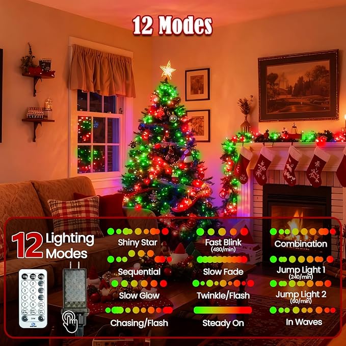 2025 New Voice Control 88ft 240LED Smart Christmas String Lights Outdoor/Indoor | String Lights with Remote, 12Modes, 7Voice Commands & Timers, Christmas Twinkle Light for Xmas Tree Decor(Red & Green)