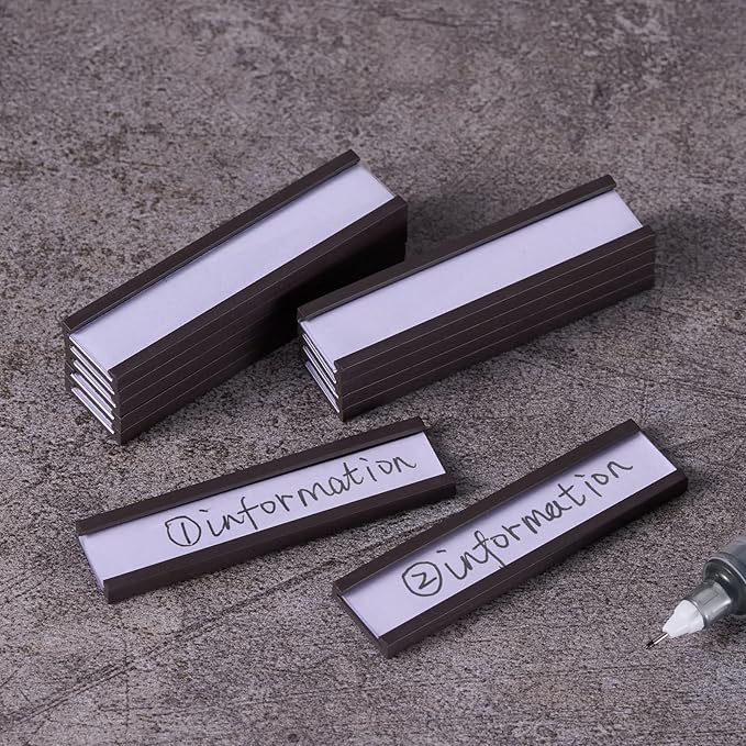 Eeoyu Magnetic Label Holders with Magnets Magnetic Data Card Holders with Clear Plastic Protectors for Metal Shelf, Whiteboard, Set of 50 (0.5 x 3 Inch)