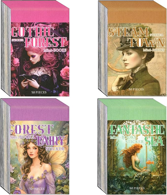 Aromoty 4 Sets 200 Pcs Washi Stickers Book Kit for Journaling, Vintage Aesthetic Gothic Magic Scrapbook Stickers for Scrapbooking Bullet Junk Journal Supplies Planner Stationery Collage Craft Gifts