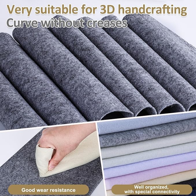 XSEINO 13 Rolls 8"x35" 1.4mm Thick Soft Felt Fabric Sheet 13 Assorted Black White Series Colors Felt Pack Pastel Felt Sheets for DIY Craft Sewing Squares Nonwoven Patchwork