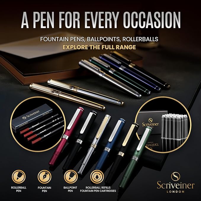 Scriveiner British Racing Green Rollerball - Stunning Luxury Pen With Chrome Finish, Schmidt Ink Refill, Best Roller Ball Pen Gift Set for Men & Women, Professional, Executive Office, Nice Pens