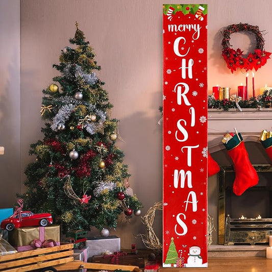 Christmas Wooden Porch Sign 47.2" Merry Christmas Snowflake Welcome Porch Signs for Front Door Xmas Vertical Standing Signs Wooden Hanging Sign Decor for Xmas Garden Home Front Door Yard Farmhouse Decor