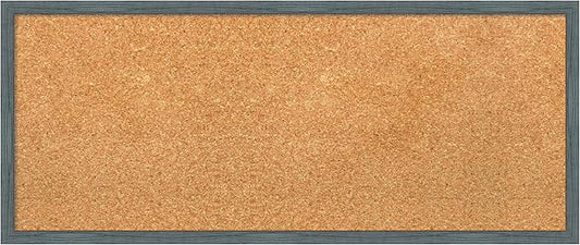 Amanti Art Natural Cork Board for Wall, 13x31 Vision Board with Blue Wood Frame, Medium Corkboard Office Decor for Home Organization, Rustic Farmhouse Corkboard Pinboard to display items for home