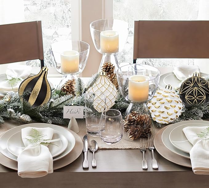 Hollyone 4.7 Inch Large Black and White and Gold Christmas Ornaments 4Pcs Balls Shatterproof Christmas Hanging Ornaments for Xmas Tree Decor Wedding Party Wreath Home Decor (Black & Gold, 120mm)