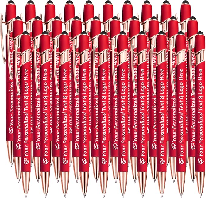 STREADVE Personalized Custom Pens 30 Engraved Writing Pen with Name Logo, Customized Promotional Items Stylus Pen Gifts for Women Realtor Reunion Wedding Business, Red