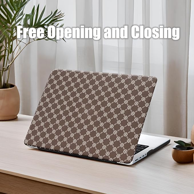 Compatible with MacBook Air 13 inch Case 2025 2024 2023 2022 M4 A3240 M3 A3113 M2 A2681, Luxury Checkered Textured Vintage Leather Plastic Hard Shell Case for MacBook Air 13.6 M4+Keyboard Cover, Brown