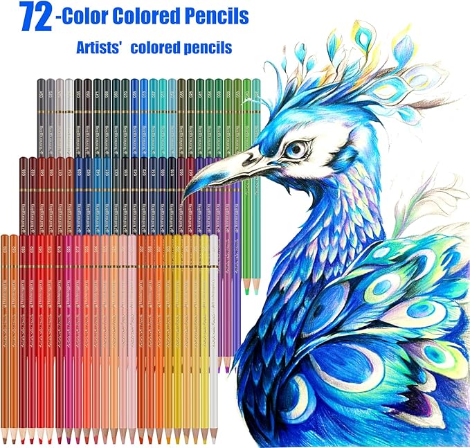 Heshengping 72 Color Artist Colored Pencils Set for Adult Coloring Books, Soft Core, Professional Numbered Art Supplies Drawing kit for Coloring Sketching Blending Crafting, Gift for Beginners Teens
