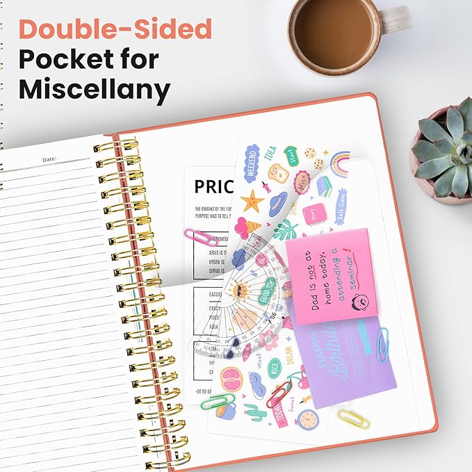 Hardcover Spiral Journal Notebooks for Work With Removable Dividers & Tabs, 8.5"x11" 5 Subject Notebook for Note Taking & Organizer, A4 College Ruled Lined Journal for Women & Writing, Coral, 280 Pages