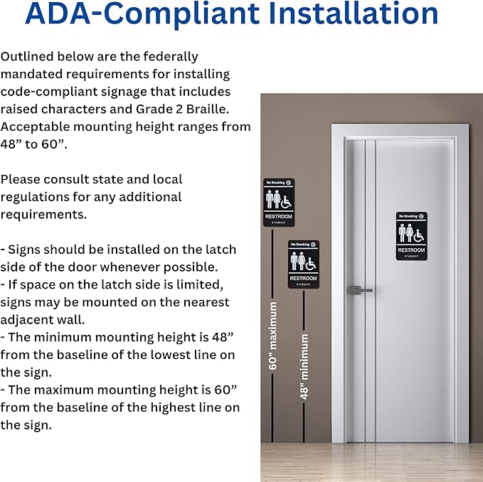 Unisex Restroom signs for business with No Smoking Sign, Brushed Acrylic Bathroom Signs, ADA Compliant with Grade 2 Braille, Raised Icons, Double Sided 3M Tape for Office Toilet Door & Wall 6x9" (2 Pack Restroom Sign)