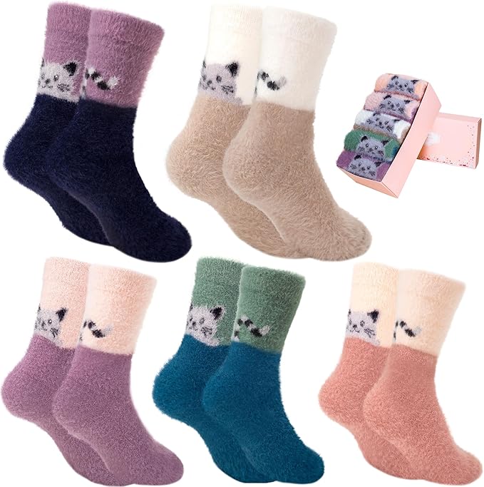 5 Pairs Fuzzy Soft Cozy Comfortable Socks for Women, Casual Sleep Comfy Socks, Perfect Warm Winter Gifts for Women