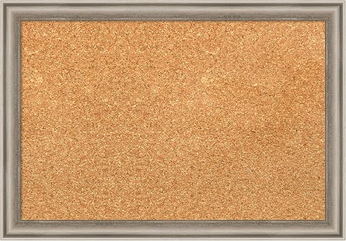 Amanti Art Natural Cork Board for Wall, 14x20 Vision Board with Silver Wood Frame, Small Corkboard Office Decor for Home Organization, Casual Corkboard Pinboard to Display Items for Home Organization