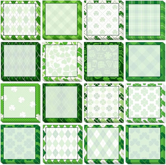 16 Pieces St. Patrick's Sticky Notes Shamrock Sticky Notes Self-Adhesive St. Patrick's Sticky Note Pads Sticky for School Office Home Supplies Students Teachers Gift
