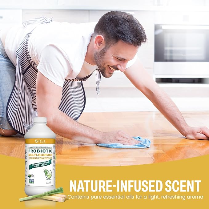 Probiotic Multi-Surface Cleaning Concentrate, Lemongrass – USDA Certified Biobased, Microcleans Surfaces for Up to 7 Days, Refill Bottle Makes 2 Gal Probiotic Spray Cleaner – 17 Fl Oz.