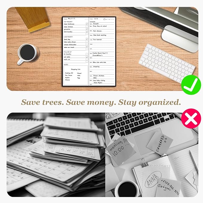 Dry Erase Desk Planning Board - Reusable Desktop Weekly Planning Board, Daily Schedule with Time Slots - 11"x8.5" Tabletop Dry Erase Board with Stand - Marker Included