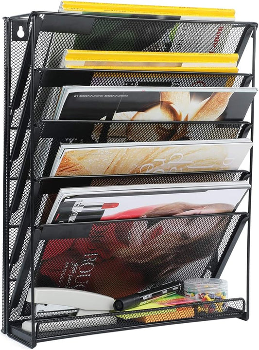 samstar Wall File Holder, 6-Tier Hanging Wall File Organizer Wall Mount Paper File Folder Mail Organizer for Office/School, 1 Pack