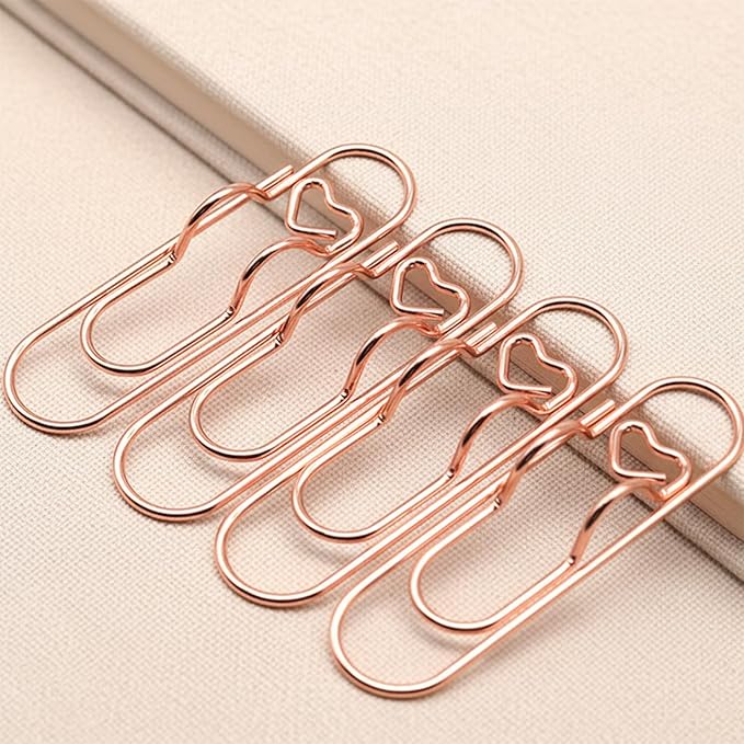 12-Pack Pen Holder Clips for Notebook, Cute Heart Paper Clips,Rose Gold Office Supplies(12 Rose Gold)