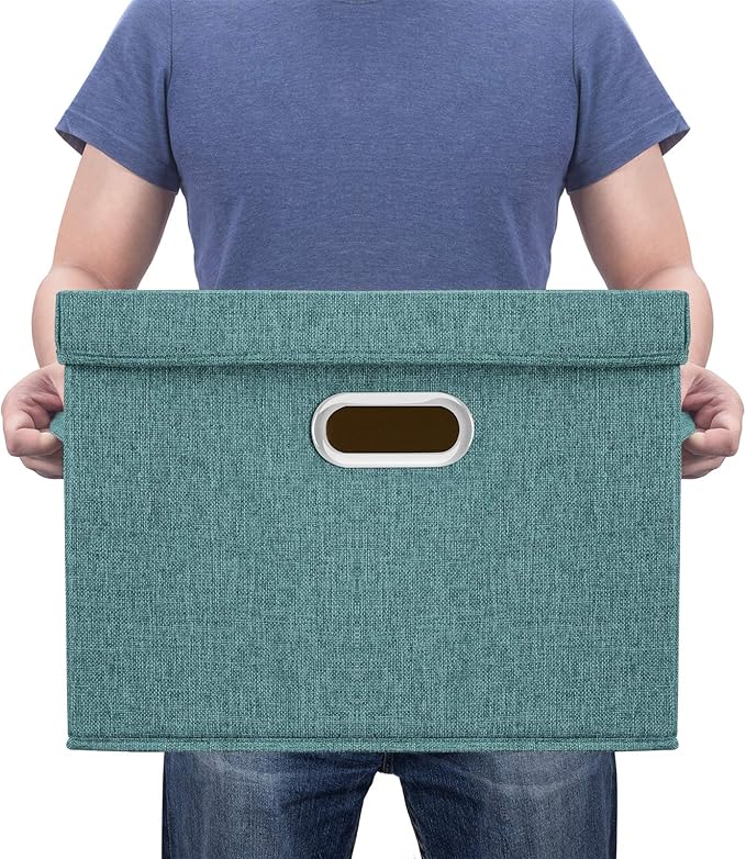 TYEERS Large Storage Bins with Lids, Collapsible, Washable, Fabric Storage Boxes for Organizing, 17.3x11.8x11.4 inches, 5 Pack, Aqua Deep