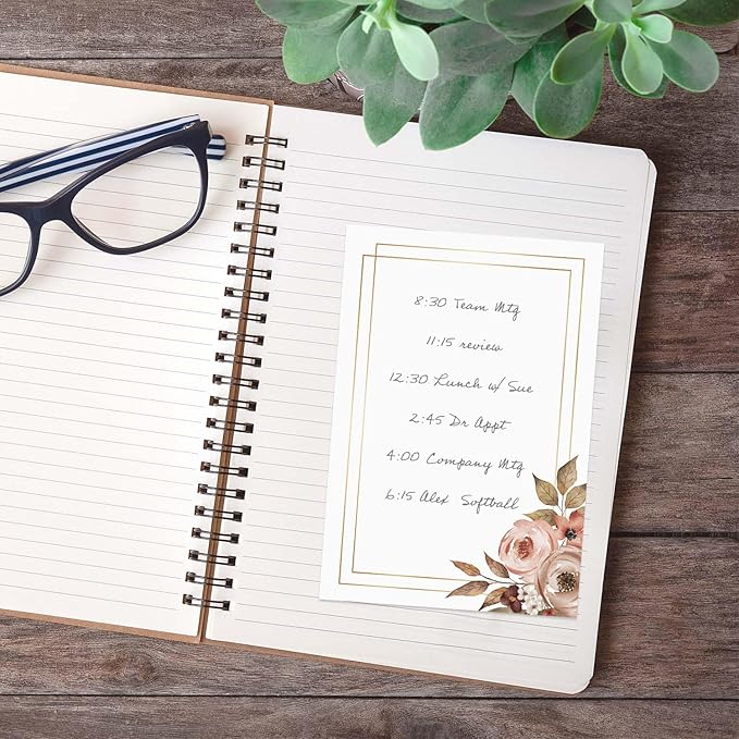 Gold Framed Floral Sticky Note Pads / 4" x 6" Watercolor Botanical Sticky Notes/Set of 5 Pads / 50 Sheets Per Pad/Five Unique Designs/Made in The USA