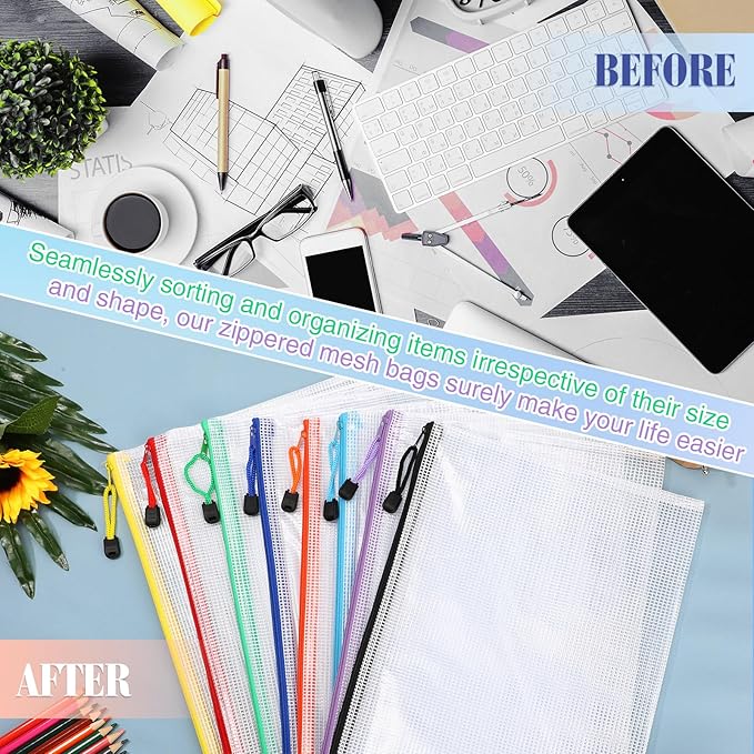 Jetec 32 Pcs Mesh Zipper Bags Toy Storage Bikini Organizer Bag Bolsas Para Guardar Trajes De Baño Waterproof Zipper Reusable Pouch Puzzle Multipurpose for Storage Office(Sweet Color,13 x 9.5 Inch)