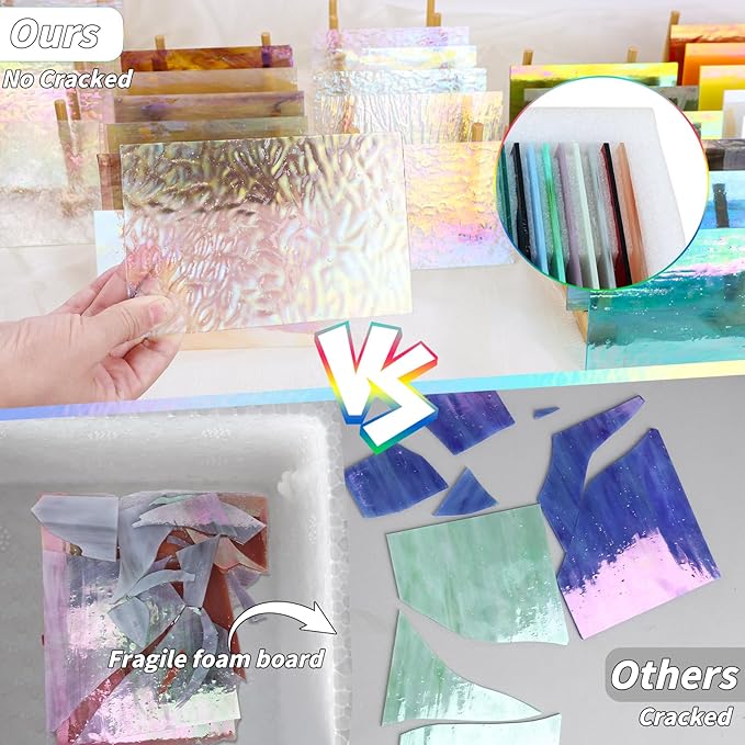 36 Sheets Iridescent Stained Glass Sheet Variety Pack, 4 X 6 inch Cathedral Art Glasses for Home Decor, Stained Glass Supplies for Glass Projects and Mosaic Crafts