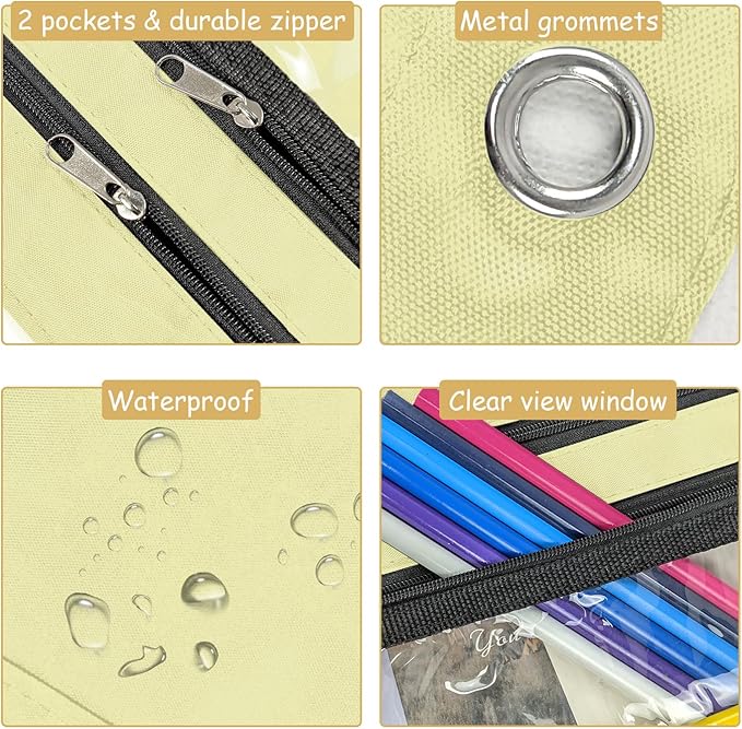 YoeeJob 1 Pack Pencil Pouch for 3 Ring Binder, Expandable Binder Pouches with Zipper, Large Capacity Pen Holder Case with Clear Window School Class Office Organizers, Beige